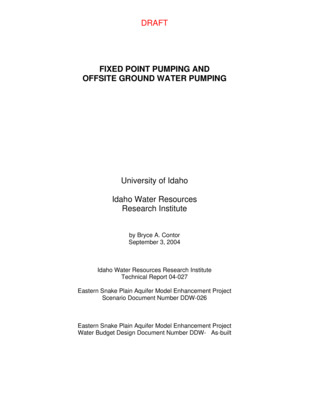 Design documents are a series of technical papers addressing specific design topics on the eastern Snake River Plain Aquifer Model upgrade. Each design document will contain the following information: topic of the design document, how that topic fits into the whole project, which design alternatives were considered and which design alternative is proposed. In draft form, design documents are used to present proposed designs to reviewers. Reviewers are encouraged to submit suggested alternatives and comments to the design document. Reviewers include all members of the Eastern Snake Hydrologic Modeling (ESHM) Committee as well as selected experts outside of the committee. The design document author will consider all suggestions from reviewers, update the draft design document, and submit the design document to the SRPAM Model Upgrade Program Manager. The Program Manager will make a final decision regarding the technical design of the described component. The author will modify the design document and publish the document in its final form in .pdf format on the SRPAM Model Upgrade website. Final model documentation will include all of the design documents, edited to ensure that the "as-built" condition is appropriately represented. The GIS and FORTRAN recharge tools contemplate three classes of point  impacts to the aquifer: Fixed point pumping, offsite groundwater pumping, and scenario point pumping or recharge. This design document describes the data that will be used for fixed point pumping and offsite groundwater pumping. Scenario point data will be not used in calibration of the model. The intent of the scenario point capability is to allow users to test hypotheses by applying "what-if" recharge or discharge of water at desired locations without needing to adjust the files that represent actual recharge data. DRAFT.