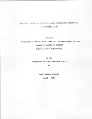 The purpose of the project was to study the concept of large underground reservoirs for use in Idaho. Four general categories of underground reservoirs were examined: 1) natural basins with artificial recharge, 2) natural underground caverns, 3) man-made underground reservoirs, and 4) reservoirs formed behind under ground barriers. Man-made underground caverns have potential usage for special purpose storage reservoirs. Underground barriers could be used to control the groundwater flow and to form large underground reservoirs in Idaho. The generalized benefits and environmental effects of an underground reservoir system were discussed.