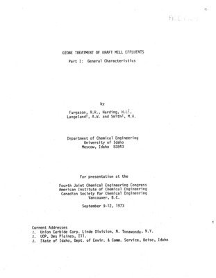 A number of different methods have been proposed and tried to treat the liquid effluents from pulp and paper mills. Conventional waste treatment practices consist of primarily settling of solids followed by secondary biological degradation of the organic constituents. These waste materials contain substantial concentrations of lignin derivatives and other organic materials generated in the pulping, washing and bleaching operations of the plant. Although the primary and secondary treatment processes effectively remove a high percentage of the BOD of the waste, the dark-brown color and pungent odor still remain as does a significant amount of COD. Presentation transcript for the Fourth Joint Chemical Engineering Congress, American Institute of Chemical Engineering, and Canadian Society for Chemical Engineering, Vancouver, B.C.