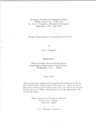 A portable ozone test unit was designed and built for use in treating liquid materials with ozone. Due to its powerful oxidation properties, ozone has a great deal of potential as a treatment system for liquid waste materials and water supplies. The portable test unit was constructed so that it could easily be transported to a field site for testing. Several applications used the ozone test unit. It was found that the dark brown, odorous wastes effluent from a kraft pulp mill could be satisfactorily decolorized and deodorized by the ozone. In addition, it was found that the material after ozonation was more biodegradable than before ozonation. The ozone test unit was also used to treat potable water supplies to remove iron and manganese and to reduce off odors and tastes. Tests run on the Moscow, Idaho, water supply demonstrated that ozone could effectively remove high concentrations of both iron and manganese (1- 5 mg/1 Fe and 0. 1 - 1 mg/lMg).