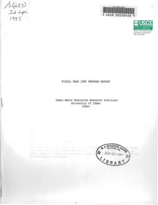 This reports on the research and information dissemination activities of the Idaho Water Resources Research Institute during the 1985 fiscal year. Synopses are presented for the following research projects: Development and Evaluation of Procedures for Systems Analysis and Optimization of On-Farm Irrigation Systems: groundwater Management Under the Appropriation Doctrine: A Chemical Speciation Approach to Evaluate Water Quality Problems in the Blackbird Mining District, Idaho: Blue-Green Algae Toxicity in Black Lake, Kootenai county, Idaho: A SAS Based Hydrologic Information Storage and Retrieval System and Preparation of a Booklet Dealing with Health Aspects of Drinking Backcountry water. Information dissemination and workshop activity of the Institute is also reported.