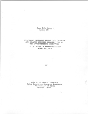 A statement by Gladwell in which he suggests that it would be unwise for Congress to reduce funding to the water research institutes of each state.