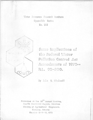 Although the intensity of the desire for improved or maintained environmental quality has varied, the concern is clearly not a passing fad. In the United States it is now a national goal. The process of arriving at this goal, however, is not without: its difficulties. For example, I would imagine it would be difficult, if not impossible, to find a person or organization who would not be in favor of a clean and healthy environment. Bui it. is another matter entirely to get a consensus on who must give up some ''rights'' in order to give someone else some ''benefits''.  Presented at the 28th Annual Meeting, Pacific Northwest Region, American Society of Agricultural Engineers, Calgary, Alberta; October 10-12, 1973.