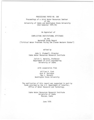 University of Idaho/Washington State University joint graduate seminar in water resources: Critical Water Problems Facing the Eleven Western States