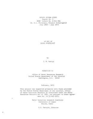 This report discusses the importance of grazing in the Salmon River Basin, its relationship to the Salmon River and what implications a wild and scenic river status would have on this activity. The first section deals with an inventory of livestock uses, grazing permits and AUM's in the Salmon River Basin. The next section discusses the role of grazing, its relationship to potential classification of the river and competition of uses such as water quality, wildlife, forest, water resources and recreation. The discussion section concludes with possible restrictions on range use if the river was classified. Next, a test case is given in which the method presented is used. Alternative classifications are presented, an inventory made, resource maps considered, alternative classification evaluated and conclusions drawn. It was estimated that there were about 2.7 million acres of forest land and 2.4 million acres of range land grazed in the Basin. The AUM's on national forest land were approximately 129,000 and on BLM land, 239,000 respectively. The total number of permittees reported was 583. The remainder of the report discusses the effects of classification and the relationships between recreation and livestock grazing. There doesn't seem to be much conflict between grazing and river classification. Generally, there is little, if any, grazing in the areas which would be classified as scenic or wild and it is an established practice in the recreational portion. In the case of recreation, livestock grazing may present some problems in terms of river access. These primarily related to disturbing cattle on ranges and opening and closing of gates. It was concluded that the conflict between range and wild river classification would be minimal.