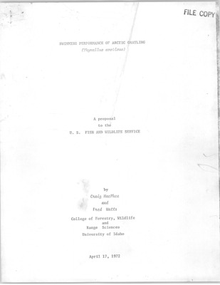 General objectives: 1. To establish design criteria for culverts which will insure the maintenance of fish populations in streams traversed by the proposed oil pipeline and associated highway in Alaska. 2. To determine maximum water velocities which would allow arctic grayling to pass through culverts and other facilities which might obstruct the upstream passage of fish. 3. To determine the most efficient construction, installation and modifications of fish and water passage facilities (mainly culverts) which would permit the upstream migration of various size-classes of fish at various temperature regimes.