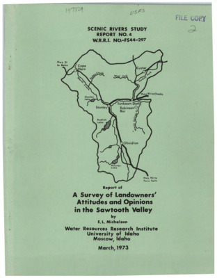 The goal of this survey was to obtain the attitudes and opinions of landowners in the Sawtooth Valley toward the potential management of the area as a National Recreation Area or a National Park. The survey was conducted prior to the actual designation of the area as an NRA and the attitudes and opinions expressed by these landowners reflect this timing. The data obtained in this survey consists of a sociological profile of the landowners, an inventory of the present land use in the valley, the land management problems of the area, and the landowners' knowledge of the management alternatives of the area. A total of 394 respondents (46%) completed all or part of the survey.