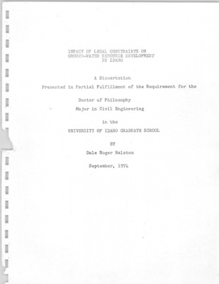 groundwater management in Idaho is based on the appropriation doctrine of water law. Legislative phrases such as ''full economic development...reasonable groundwater pumping levels...(and) reasonably anticipated average rate of future natural recharge'' are the basis for groundwater administration. This thesis provides an analysis of possible administrative actions utilizing a mathematical model of a selected water resource system.