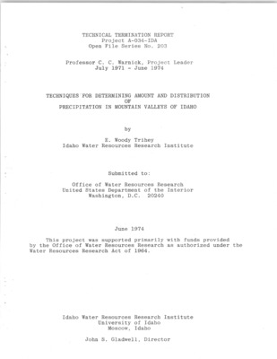 During the summer and early fall of 1971 a temporary gauging network, consisting of 36 gages located at 24 sites, was established in the Raft River Basin (Figure 2). Legal descriptions of these sites are provided in Appendix 1. Because of the opportunity afforded to located gages in a variety of environments corresponding to increases in elevation, two areas were selected for intensive study. These areas were the north slope of the Raft River Mountains, southwest of Naf, Idaho, and the north and south slopes of Mount Harrison, southeast of Albion, Idaho. Of the 24 sites established, 16 are within these two areas. The remaining eight sites are scattered across the upper Raft River Valley.