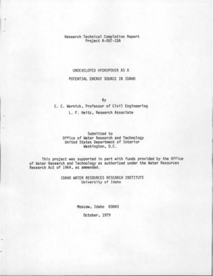 Energy demands and rising costs of fuels for steam power plants has made small scale hydro a viable energy source in much of the United States. Because streams had not been studied for small scale hydro development a survey was needed to determine the potential energy available in the streams of the State. Through this study a new technique was developed for finding flow duration information along reaches of natural streams that did not have streamflow records. In addition a method of estimating flow duration curves for regulated streams ,was developed. With these techniques a survey was made of the theoretical energy potential in the streams of the State of Idaho. This was first done on a reach by reach basis and then the hydrologic data generated for the reach analysis was used to estimate power potential at existing dams, all proposed power sites and certain power possibilities in irrigation systems. A summary of the results of the hydro survey for Idaho is included in this report. Subsequently the study was expanded with the help of neighboring state water centers to cover the entire Pacific Northwest region of the United States. A preliminary social, political and environmental feasibility analysis was also made to identify the reaches wherein favorable action toward implementation could be expected. Results of feasibility analysis and a ranking of most promising reaches is included in this report.