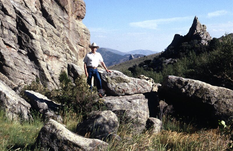 Senator James A. McClure poses at City of Rocks National Reserve in Idaho.