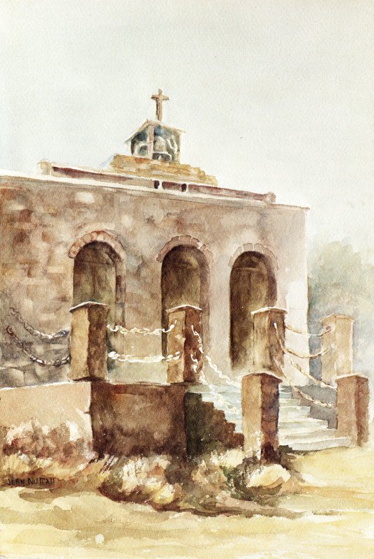 James A. and Louise McClure developed this Christmas card depicting the Our Lady, Queen of Heaven church in Oreana, Idaho.