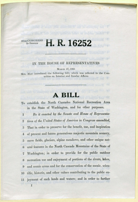 House Resolution (H. R.) 16252 proposes to establish the North Cascades National Recreation Area in Washington state.