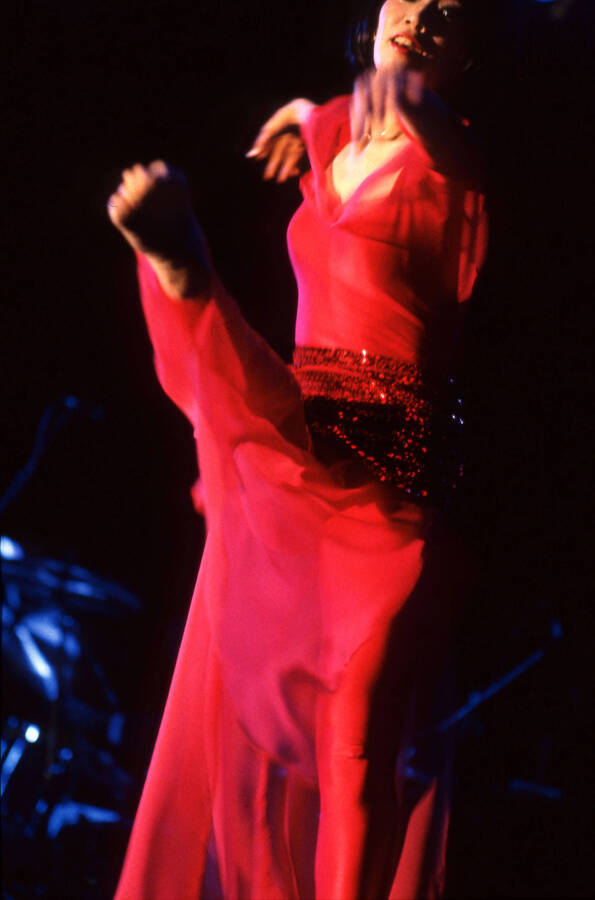 35 mm color slide. Kao Temma dancing on stage at the Pepsi International World Jazz Night at the 1992 Lionel Hampton-Chevron Jazz Festival.