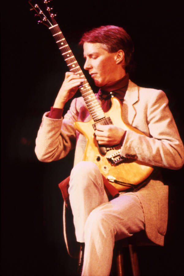 35 mm color slide. John Stowell plays guitar at the Pepsi International World Jazz Night at the 1992 Lionel Hampton-Chevron Jazz Festival.