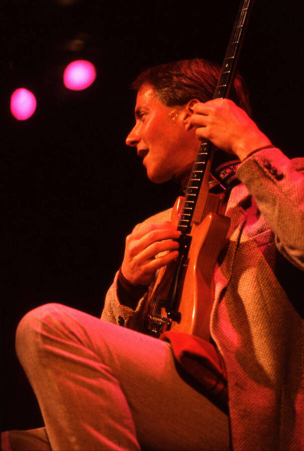 35 mm color slide. John Stowell plays guitar at the Pepsi International World Jazz Night at the 1992 Lionel Hampton-Chevron Jazz Festival.