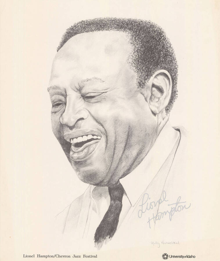 11"x13" limited edition poster. Poster featuring a portrait done by artist Molly Heishbiel showing Lionel Hampton.