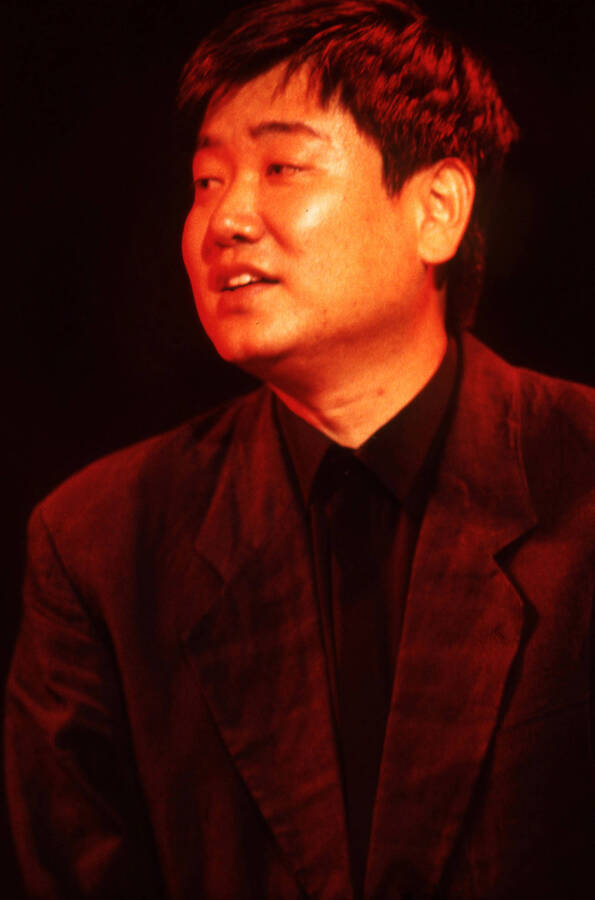 35 mm color slide. Kazu Matsui on stage at the Pepsi International World Jazz Night at the 1992 Lionel Hampton-Chevron Jazz Festival.