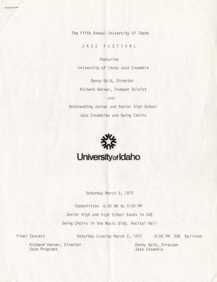 8.25" x 10.75" event program. Includes artist biographies, concert schedules, performance schedules, workshop and clinic information, and sponsor information.