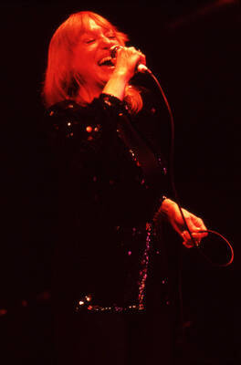 35 mm color slide. Gail Wynters sings on stage at the Pepsi International World Jazz Night at the 1992 Lionel Hampton-Chevron Jazz Festival.