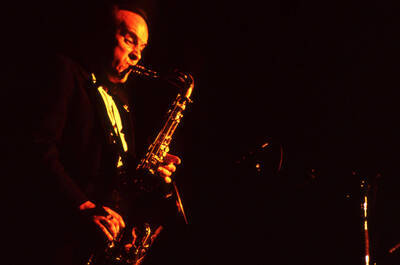 35 mm color slide. Andres Boiarsky plays saxophone at the Pepsi International World Jazz Night at the 1992 Lionel Hampton-Chevron Jazz Festival.