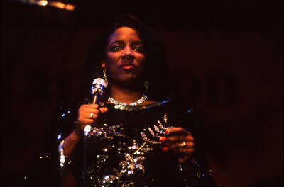35 mm color slide. Kim Foley on stage at the Pepsi International World Jazz Night at the 1992 Lionel Hampton-Chevron Jazz Festival.