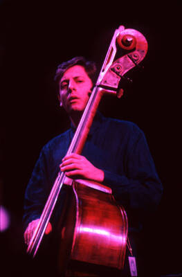 35 mm color slide. David Finck plays bass at the Pepsi International World Jazz Night at the 1992 Lionel Hampton-Chevron Jazz Festival.