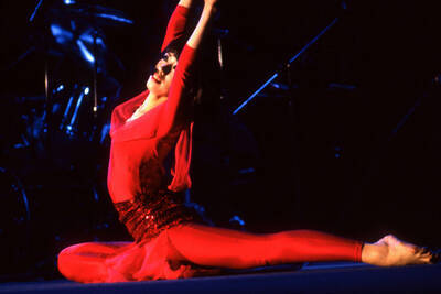 35 mm color slide. Kao Temma dancing on stage at the Pepsi International World Jazz Night at the 1992 Lionel Hampton-Chevron Jazz Festival.