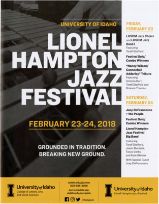 8.25" x 10.75" event program. Includes artist biographies, concert schedules, performance schedules, workshop and clinic information, and sponsor information.