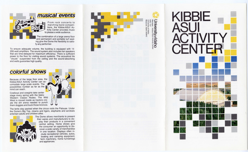 Kibbie-ASUI Activity Center pamphlet. 2 pages.
