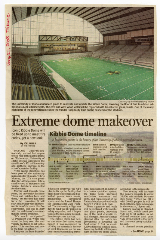 "Extreme dome makeover". Article by Joel Mills for the Lewiston Tribune, January 24, 2008. 2 pages.