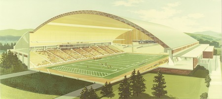 A colored drawing of the University of Idaho Kibbie Dome.