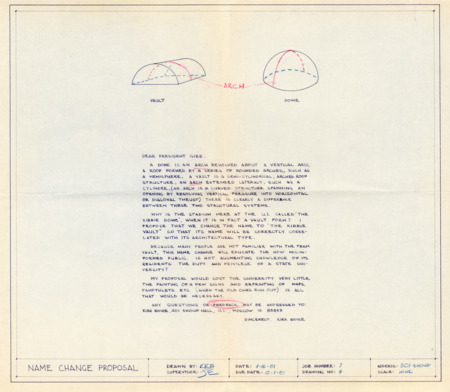Letter to President Richard Gibb pointing out that the Kibbie Dome should properly be called "the Kibbie Vault," as it is not a dome.