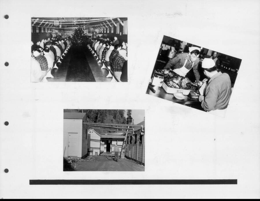 Christmas dinner photographs. Photo taken from 12-3/4 x 15-1/4 Photograph album of the Kooskia Japanese Internment Camp.