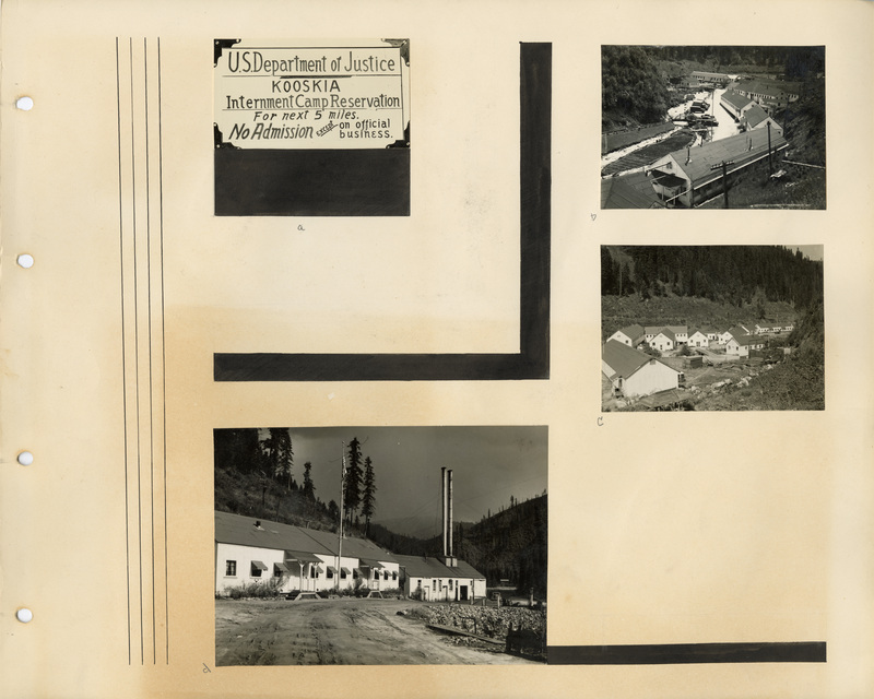 Image of a page of the scrapbook. The page is lightly tinted from age. Includes four photographs.