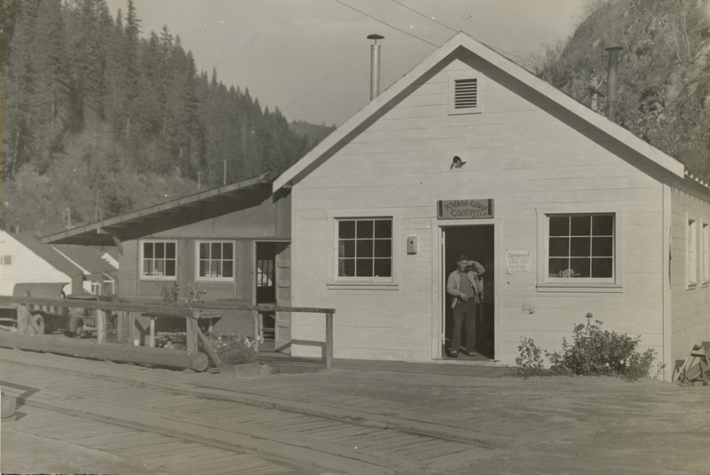 A black and white photograph of a building at the Kooskia Internment Camp.