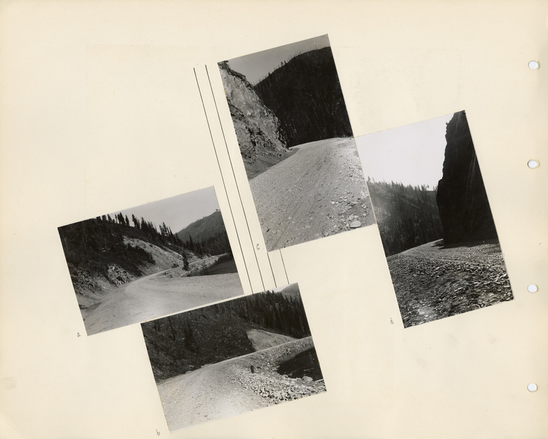 Image of a page from the scrapbook. The page is lightly tinted due to age and includes four black and white photos at various angles and accents.