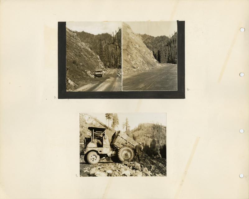 Image of a page from the scrapbook. The page is lightly tinted due to age and includes three black and white photographs.