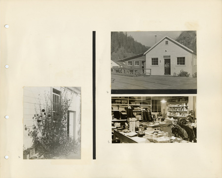 Image of a page from the scrapbook. The page is lightly tinted due to age and includes three black and white photographs.