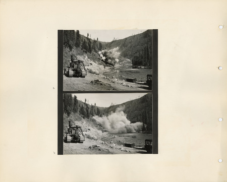 Image of a page from the scrapbook. The page is lightly tinted due to age and includes two large black and white photographs.