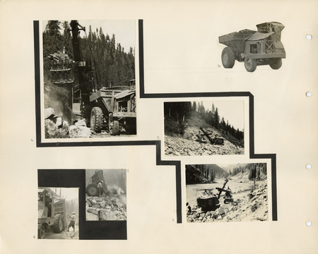 Image of a page from the scrapbook. The page is lightly tinted due to to age and includes six black and white photos.