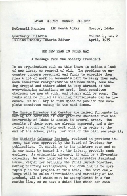 Vol. 4, No. 2, 16 pages. This issue contains articles pertaining to the following subjects and article titles: The New Year is Under Way (pg 1); Memorial Gifts (pg 3); The Editor Speaks (pg 4); From the Membership Chairman (pg 8); Corrections (pg 9); New Facilities (pg 9); The Intern Program (pg 11); Book Review - Whispers from Old Genesee and Echoes of the Salmon River (pg 12); New Exhibit (pg 16)