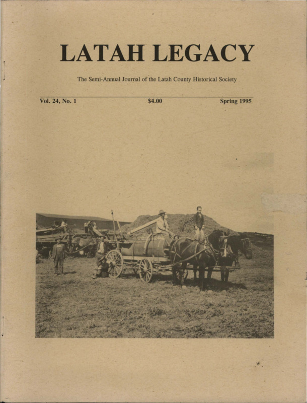 Vol. 24, No. 1, 40 pages. This issue contains articles pertaining to the following subjects and article titles: Remembering Lillian (pg 1); Moscow Dogs (pg 4); Remembering a Pioneer Benefactor (pg 10); Clarence the Barber (pg 12); Horses in Latah County (pg 15); A Visual Companion to 'Horses in Latah County' (pg 21); The Shooting of George Marion Nichols (pg 25); Contributors' Notes (pg 35)