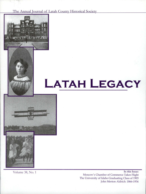 Vol. 38, No. 1, 28 pages. This issue contains articles pertaining to the following subjects and article titles: Moscow's Chamber of Commerce Takes Flight (pg 1); "The Secret of Success is Consistency of Purpose" The University of Idaho Graduating Class of 1903 (pg 10); John Merton Aldrich, 1866-1943: A Forest Entomologist's View of Idaho's Renowned Fly Taxonomist (pg 18)