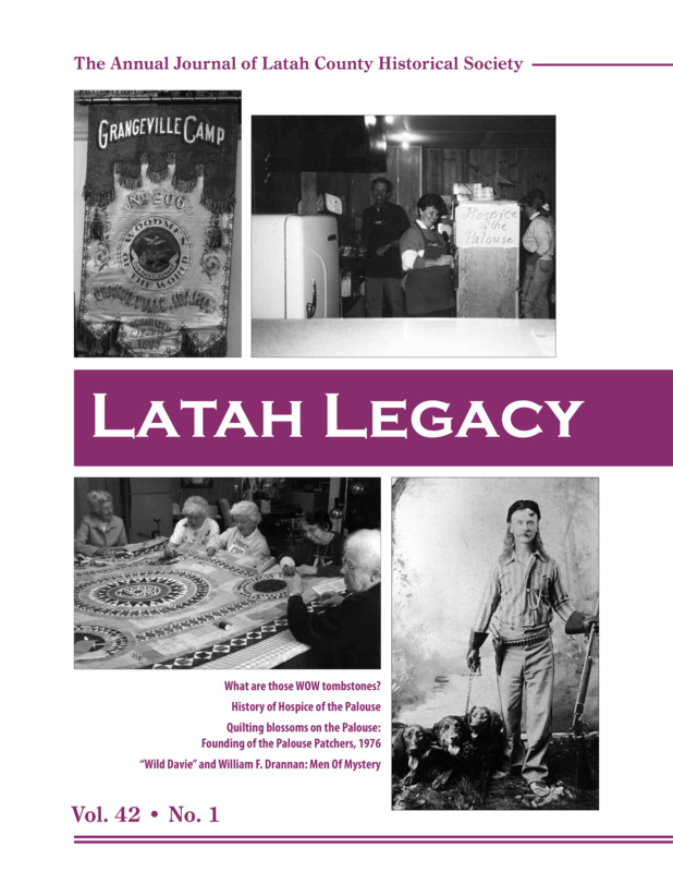 Vol. 42, No. 1, 28 pages. This issue contains articles pertaining to the following subjects and article titles: What are those WOW tombstones? (pg 3); History of Hospice of the Palouse (pg 6); Quilting blossoms on the Palouse: Founding of the Palouse Patchers, 1976 (pg 6); "Wild Davie" and William F. Drannan: Men of Mystery (pg 17)