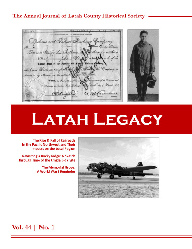 Vol. 44, No, 1, 32 pages. This issue contains articles pertaining to the following subjects and article titles: The Rise & Fall of Railroads In the Pacific Northwest and Their Impacts on the Local Region (pg 4); Revisiting a Rocky Ridge, A Sketch through Time of the Emida B-17 Site (pg 20); The Memorial Grove, A World War I Reminder (pg 26)