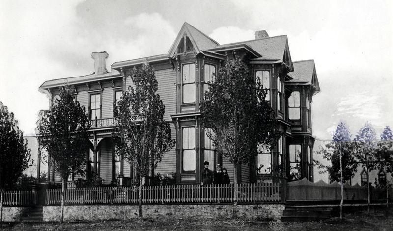 William J. McConnell Mansion was built at the northeast corner of Second and Adams streets. In this photograph from left to right is Mrs. May Hanna McConnell and daughters, Mamie McConnell Borah and Olive McConnell Leudeman. 