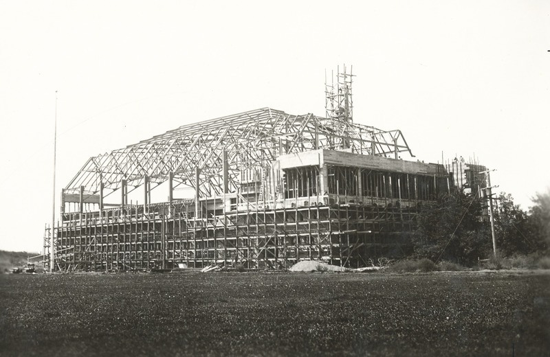Memorial Gymnasium at the University of Idaho during construction.