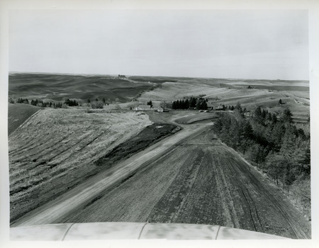 Panoramic view of Moscow, Idaho looking from I-tower on University of Idaho campus. The empty fields on the left side of the photograph is the area where the new Arboretum would be established in the 1980s.