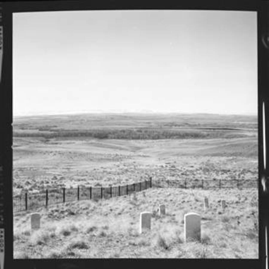View of the cemetery and Custer Battlefield at Little Bighorn in 1961.